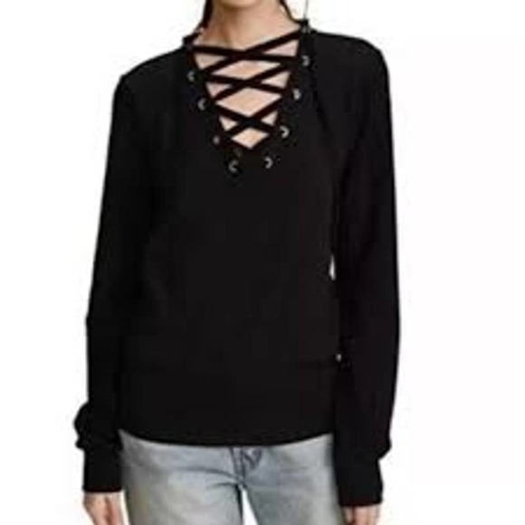L'AGENCE Tops - L’AGENCE‎ Josilyn Lace Up V Neck Sweatshirt SZ XS
